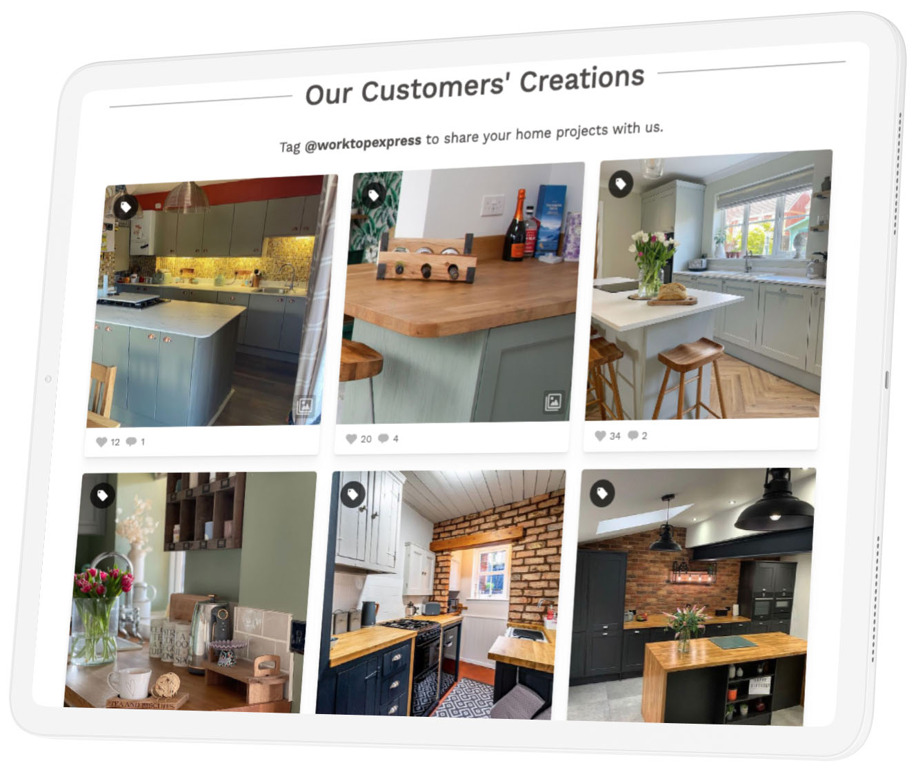 iPad with a gallery of kitchens by @worktopexpress